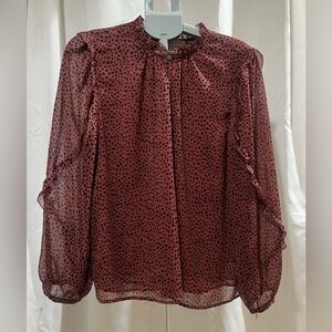 LOFT Burgundy Sheer Dot Blouse